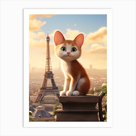 Cat In Paris in front of the Eiffel Tower v3 Art Print