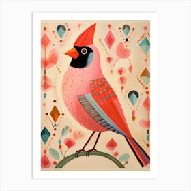 Pink Scandi Northern Cardinal 3 Art Print