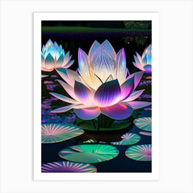 Lotus Flowers In Park Holographic 6 Art Print