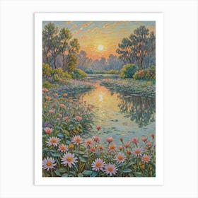 Sunset Over A Pond Art Print