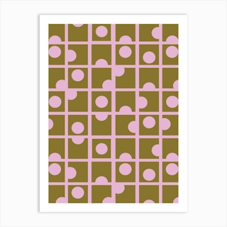 Pink Retro Circles Pattern Art Print
