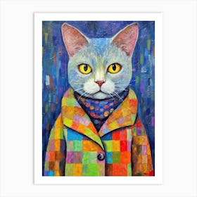 Fashionable Feline Canvas; Cat Elegance In Oil Art Print