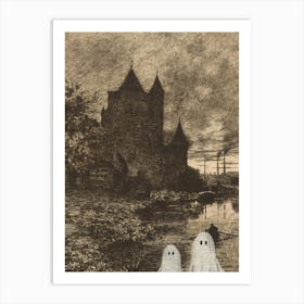 Haunted House With Ghosts Art Print