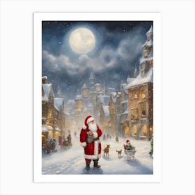 Christmas City with Santa Art Print