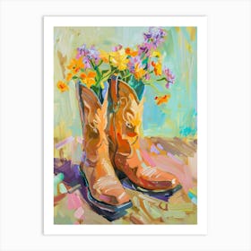 Cowboy Boots And Wildflowers Shooting Stars 1 Art Print
