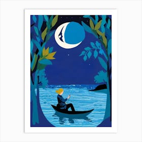 Watching the moon on the river Art Print