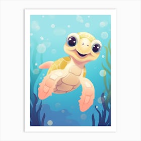 Curious Sea Turtle Digital Illustration Art Print