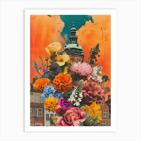 Copenhagen   Floral Retro Collage Style 2 Art Print