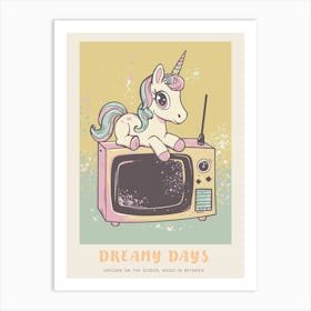 Pastel Unicorn & A Tv 1 Poster Art Print