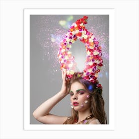 Beautiful Young Woman With Flower Crown Photo Art Print