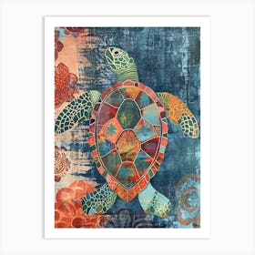 Colourful Ornamental Floral Sea Turtle Art Print