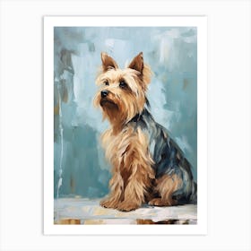 Yorkshire Terrier Dog, Painting In Light Teal And Brown 0 Art Print