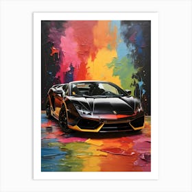 Black Lamborghini With Colorful Background Art Print