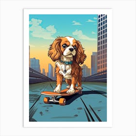 Cavalier King Charles Spaniel Dog Skateboarding Illustration 3 Art Print