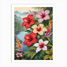 Hibiscus Landscape Painting Art Print