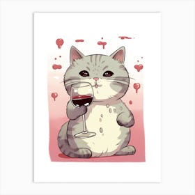 Kawaii Cat Drawings Tasting Wine 4 Art Print