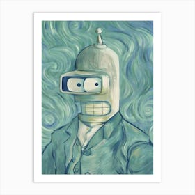 Bender Futurama Vincent Van Gogh Portrait Oil Painting Antique Art Print