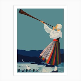 Sweden, Woman With Alp Horn Art Print