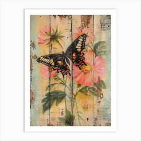 Roses And Butterflies 1 Art Print