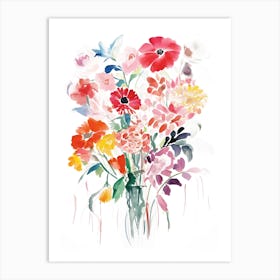 Watercolor Flowers In A Vase 1 Art Print