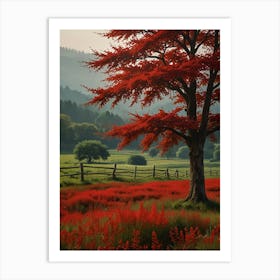 Red Tree In A Field 1 Art Print