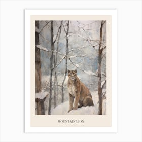 Vintage Winter Animal Painting Poster Mountain Lion 1 Art Print