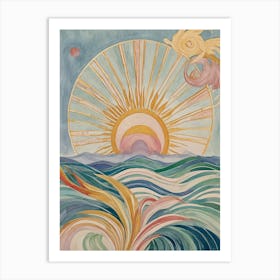 Abstract Pastel Sunrise Over The Ocean Art Print