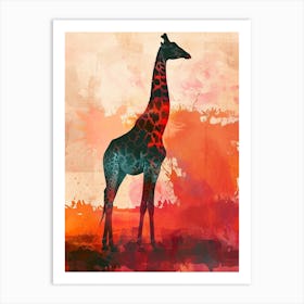 Giraffe Red Sunset Watercolour 3 Art Print