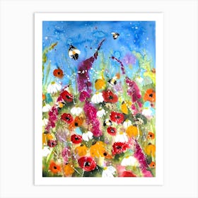 Poppies And Bees Art Print