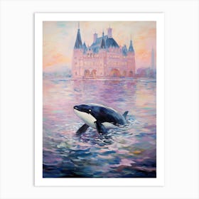 Orca Whale And Castle Pink Art Print