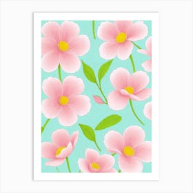 Pink Flowers On A Blue Background Art Print