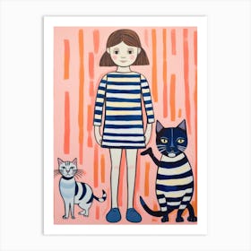 Little Girl With Cats Art Print