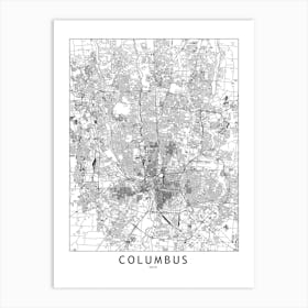 Columbus White Map Art Print