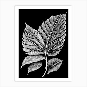 Slippery Elm Leaf Linocut Art Print