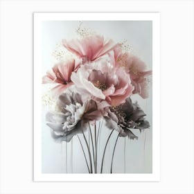 Pink And Grey Flowers Art Print