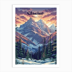 Glacier National Park Winter Digital Travel Illustration Art Print