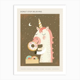 Unicorn Eating Rainbow Sprinkled Donuts Muted Pastels 1 Poster Art Print