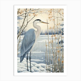 Winter Bird Painting Great Blue Heron 4 Art Print