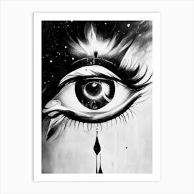 Celestial Eye, Symbol, Third Eye Black & White 1 Art Print