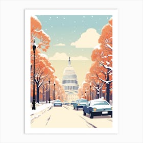 Vintage Winter Travel Illustration Washington Dc Usa 2 Art Print