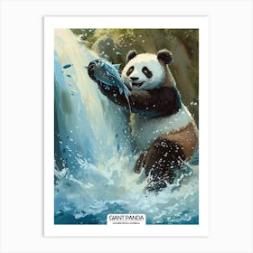 Giant Panda Catching Fish In A Waterfall 2 Art Print