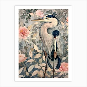 Heron With Roses Art Print