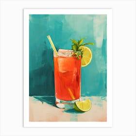 Hibiscus Cocktail Mid Century Art Print