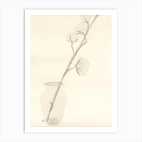 watercolor painting cotton branch vase light beige monochrome  minimal minimalist painting art bedroom office kitchen Art Print
