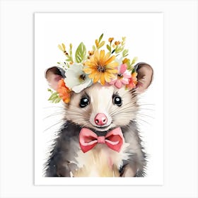 Baby Opossum Flower Crown Bowties Woodland Animal Nursery Decor (32) Result Art Print