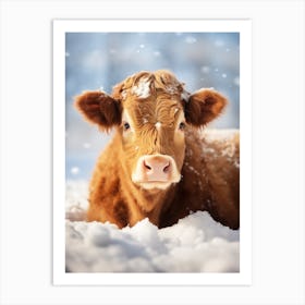 Cow Lying In The Snow Art Print