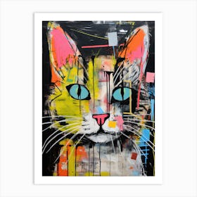 Meow Masterpiece: Graffiti by Basquiat style colourful cat Art Print