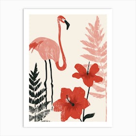 Jamess Flamingo And Hibiscus Minimalist Illustration 2 Art Print