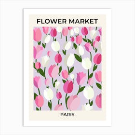 Flower Market Paris France Tulips Pink And Lilac Art Print