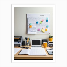 An Office Desk Laden With A Plethora Of Items Signifying A Chronically Busy Future Including Numerou (1) Art Print